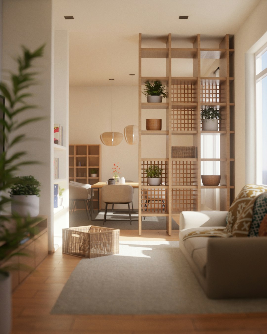 Moderne woonkamer met daglicht en houten accenten